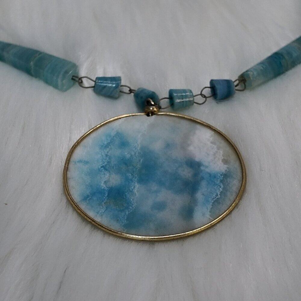 Carved AZTEC SunTurquoise Agate Stone Branded Pendant Necklace 15"L - Picture 6 of 11